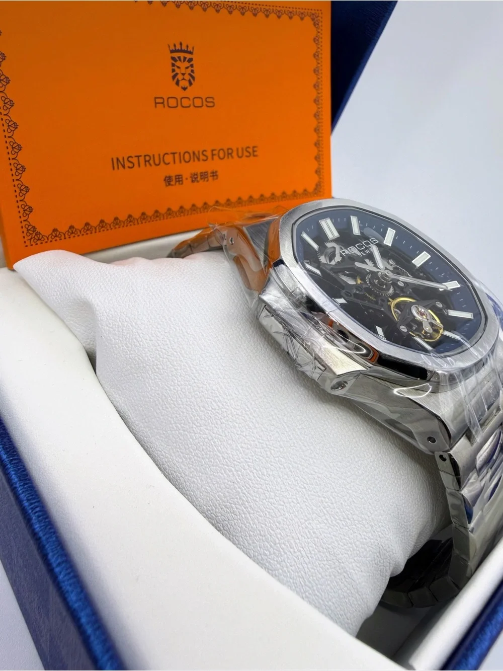 Men's Automatic Skeleton Watch in Blue and Silver